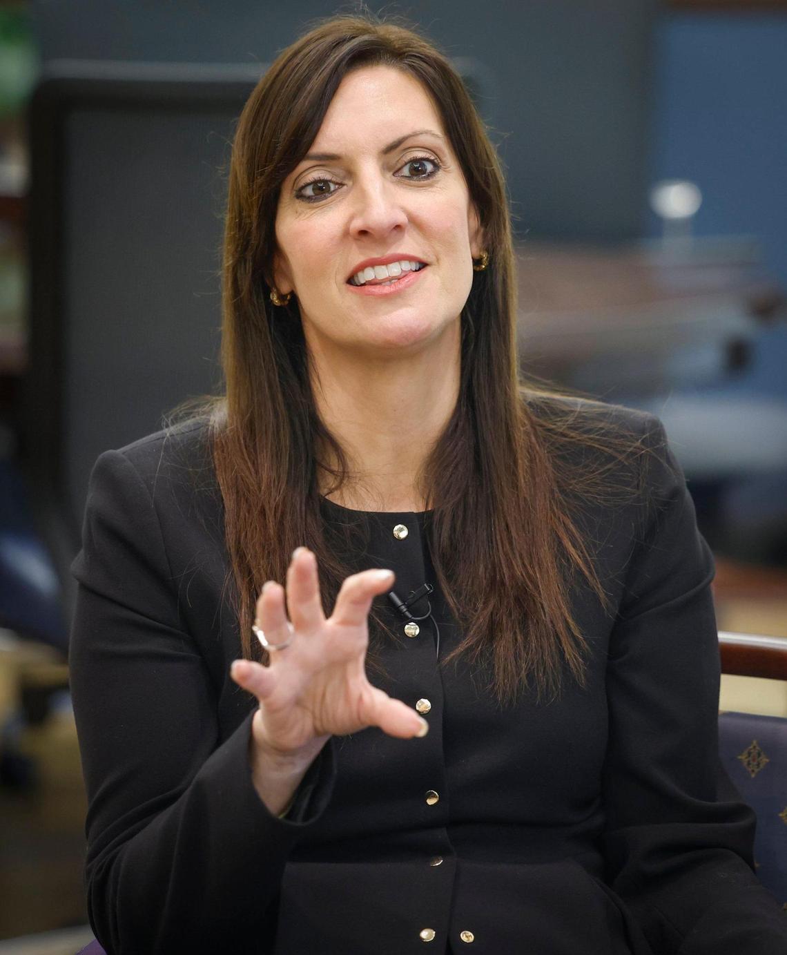 Former Florida Lieutenant Governor Jeanette Nuñez speaks about her role as interim president of Florida International University at the presidents office in the Primera Casa building at FIU’s main campus on Tuesday, February 25, 2025.
