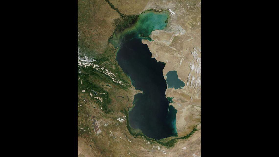 The island was spotted by satellite in the 143,200-square-mile Caspian Sea, between Europe and Asia, NASA says.