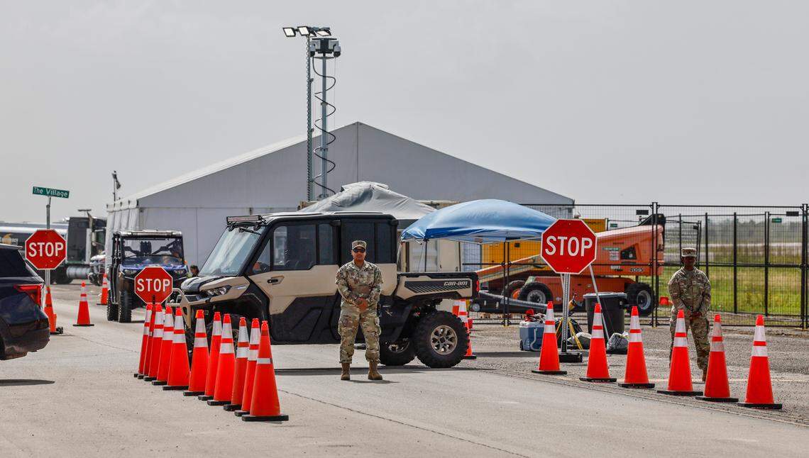 A view of security at Alligator Alcatraz from the airplane runway in Ochopee, Florida on Friday, July 25, 2025. 