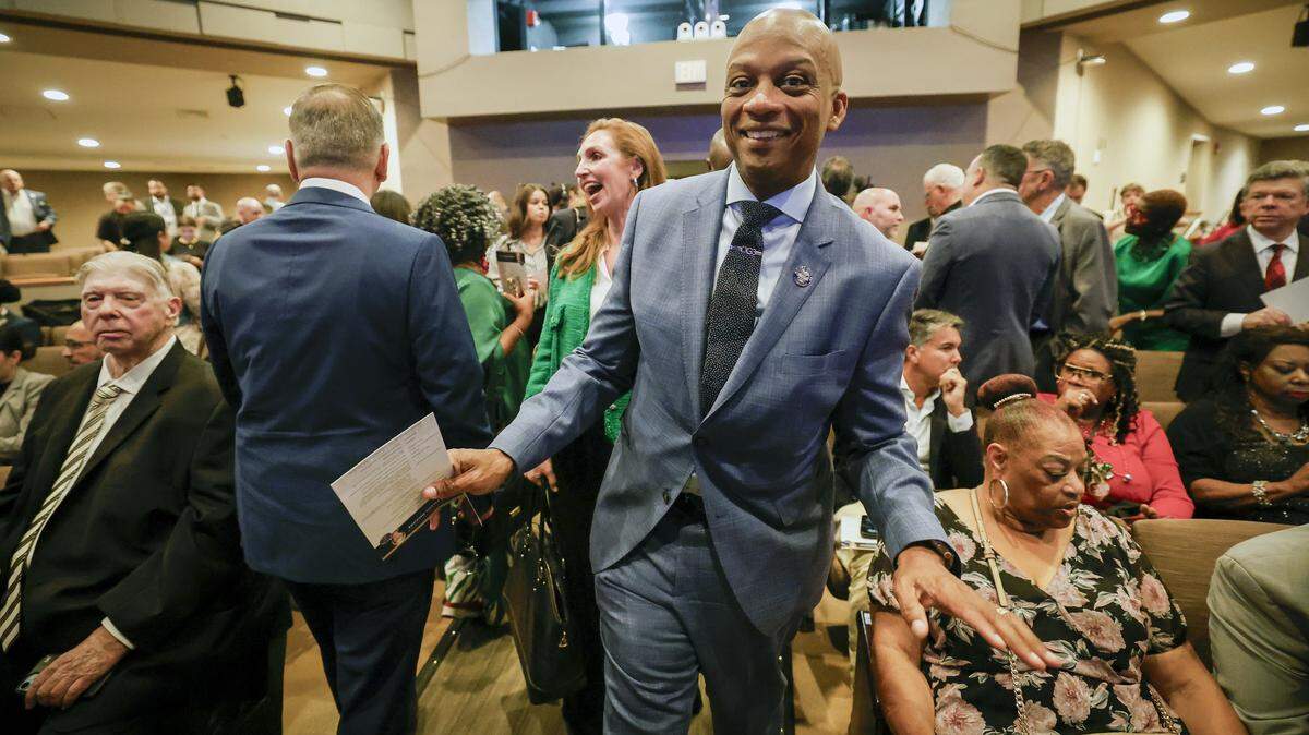 Miami-Dade County Commissioner Oliver G. Gilbert, III, arrives for the installation ceremony for Eileen Higgins as the Mayor of the City of Miami at the Miami-Dade College Wolfson Campus Auditorium in Miami, Florida, on Thursday, December 18, 2025. 