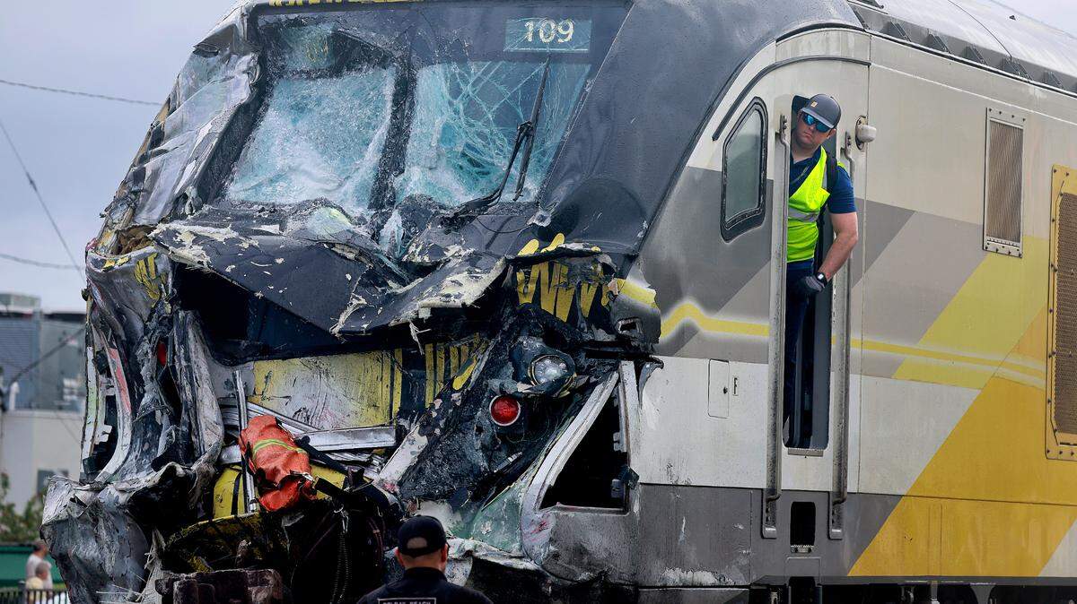 A Brightline train collided with a fire truck at East Atlantic Avenue and Southeast First Avenue in downtown Delray Beach on Saturday afternoon, Dec. 28, 2024. (Mike Stocker/South Florida Sun Sentinel)