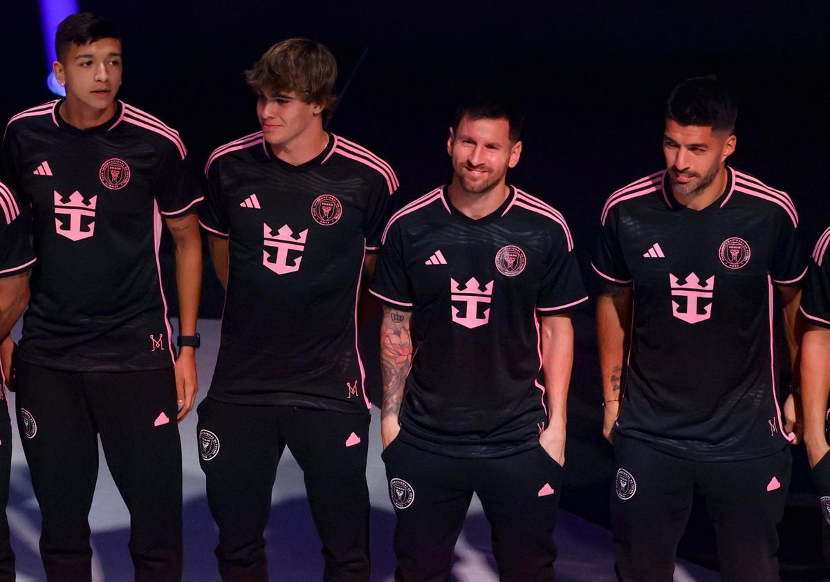 Lionel Messi and the entire Inter Miami team unveil the new uniforms on board the Icon of the Seas for the formal announcement of team sponsorship and the ship naming ceremony in Miami, Florida on Tuesday, January 23, 2024.