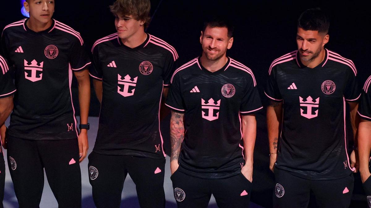 Lionel Messi and the entire Inter Miami team unveil the new uniforms on board the Icon of the Seas for the formal announcement of team sponsorship and the ship naming ceremony in Miami, Florida on Tuesday, January 23, 2024.