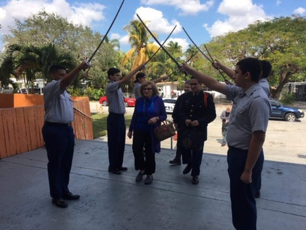 Miriam Klein Kassenoff was welcomed to South Miami High last year by the school’s ROTC members for the ‘Names, Not Numbers’ program.