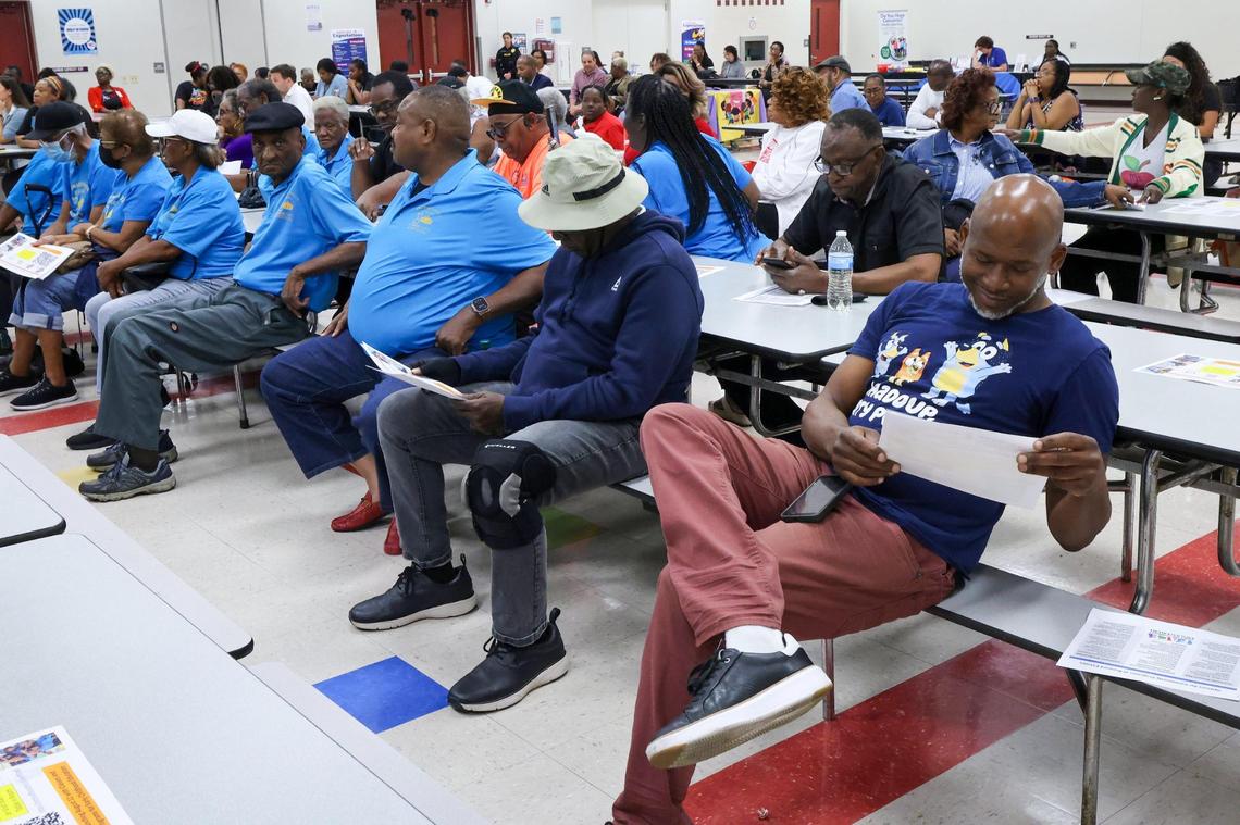 Residents, activists, and community members of Lauderhill convene at Broward Estates Elementary School to voice their opposition to the school board’s decision to close the school, advocation for its continued operation on Monday, March 3, 2025, in Fort Lauderdale, Florida.