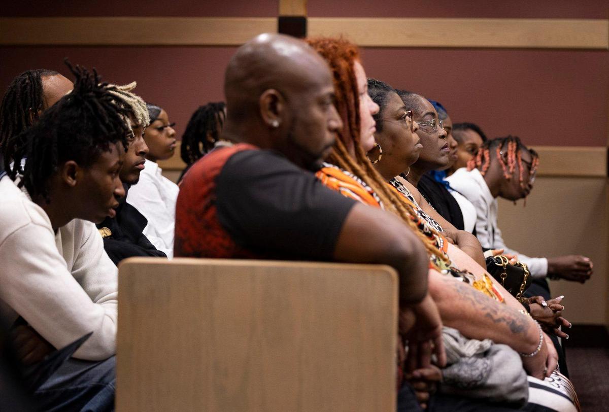 Friends, family, and public supporters of Jamell Demons, better known as YNW Melly, watch his double murder trial on Tuesday, June 20, 2023, at Broward County Courthouse in Fort Lauderdale, Fla.