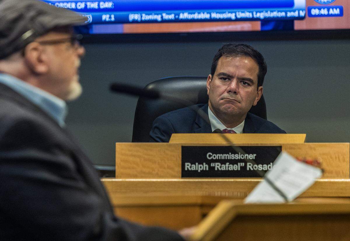 City of Miami Commissioner Ralph "Rafael" Rosado listens as a resident speaks, during a City of Miami Commission meeting, at City Hall, on Thursday April 09, 2026.