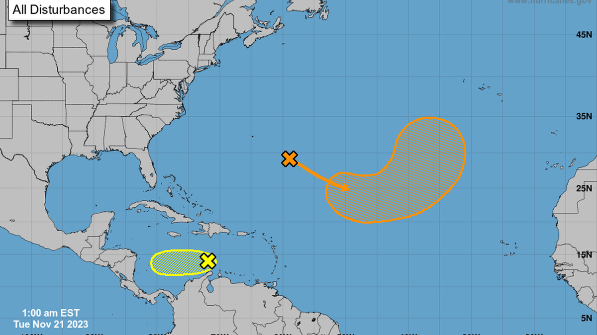 The National Hurricane Center was monitoring two disturbances on Tuesday, Nov. 21, 2023.