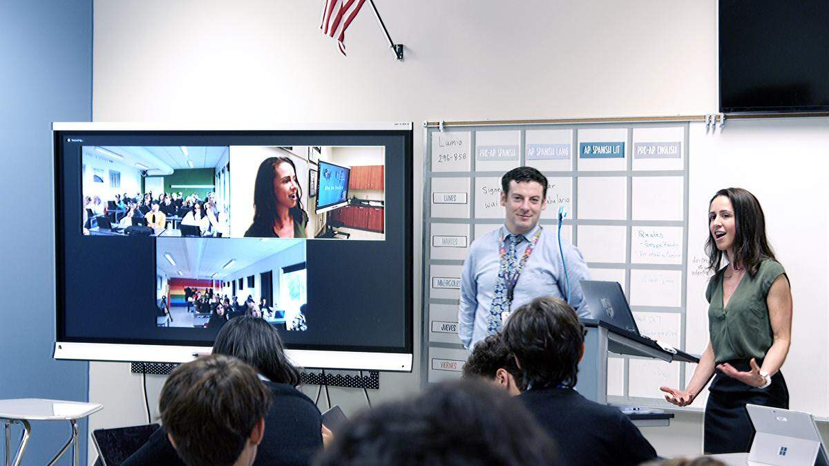 Educators Phil Kurbis and Gabriela Vargas at Divine Savior Academy in Doral co-teach with Ola Brorson at Thoren Framtid in Växjö, Sweden. The students, who live 5,000 miles apart, are learning together using SMART’s online tools.