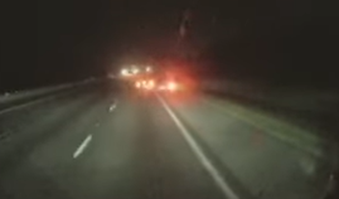 This video screengrab shows the moment the Honda and motorcycle collided on I-75 in Sumter County, Florida, officials say.