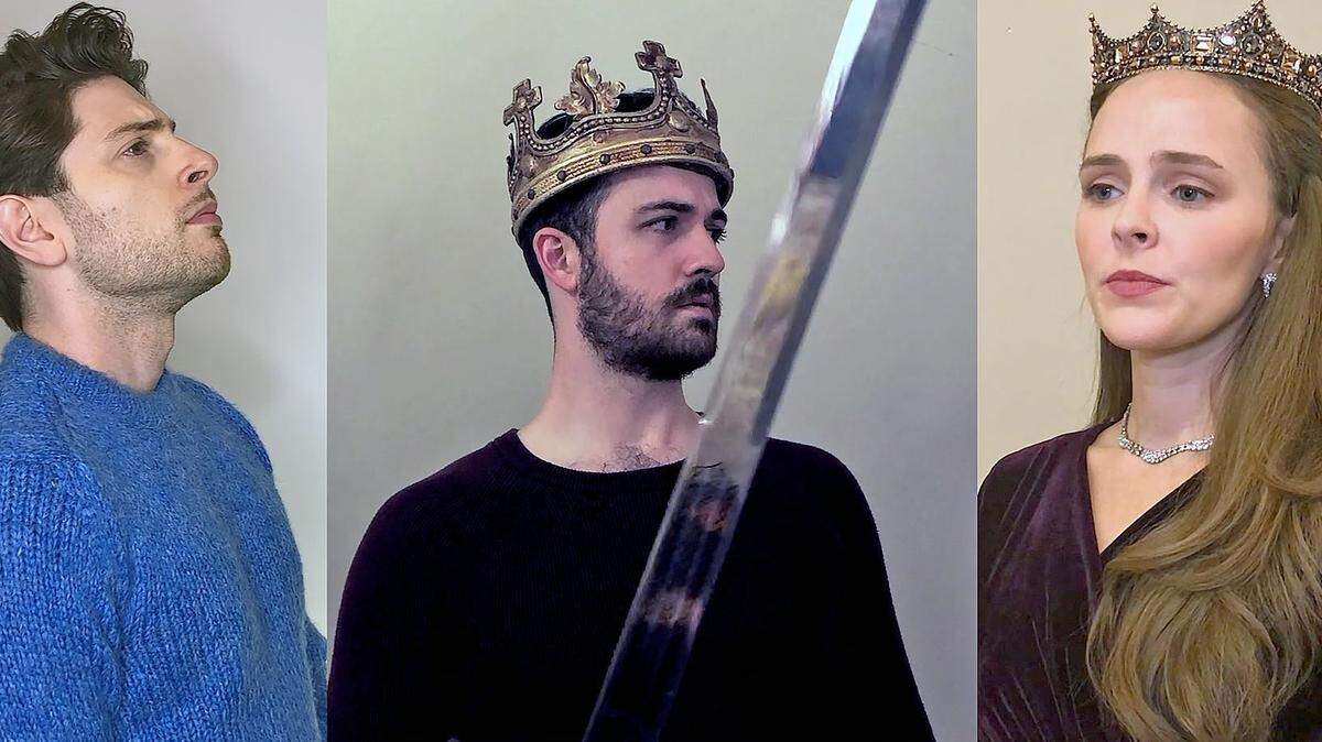 From left, Nick Fitzer is Lancelot, Britt Michael Gordon is King Arthur and Kayleen Seidl is Guenevere in ‘Camelot’ by Alan Jay Lerner and Frederick Loewe, adapted by David Arisco.