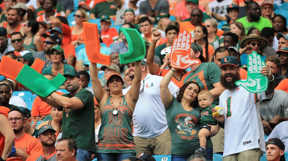 UM fans show their support at Hard Rock Stadium on Sept. 2, 2017. The Hurricanes had fewer than 1,500 season-ticket packages left as of July 24, 2018.