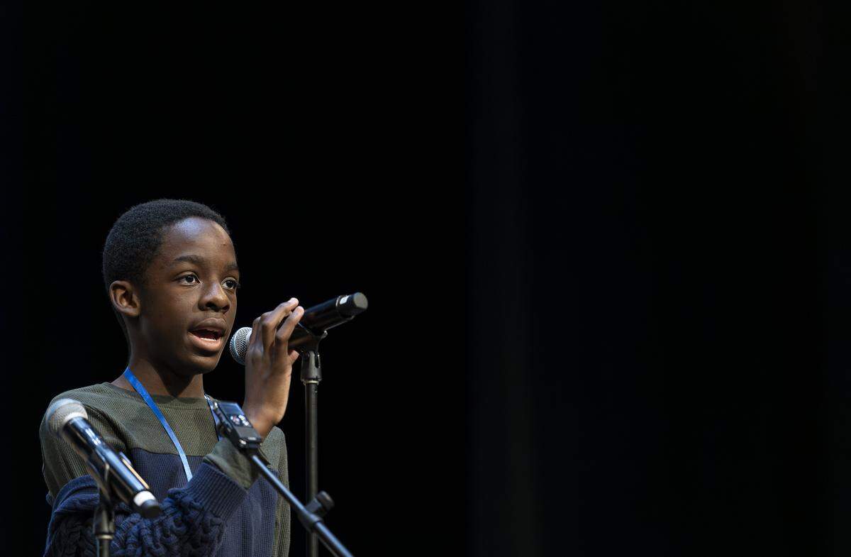 Reuben Hibbert, a sixth grader at Franklin Academy Pembroke Pines Elementary School, competes in the 86th Miami Herald Spelling Bee for Broward County at the Charles F. Dodge City Center on Wednesday, Feb. 25, 2026, in Pembroke Pines, Fla.
