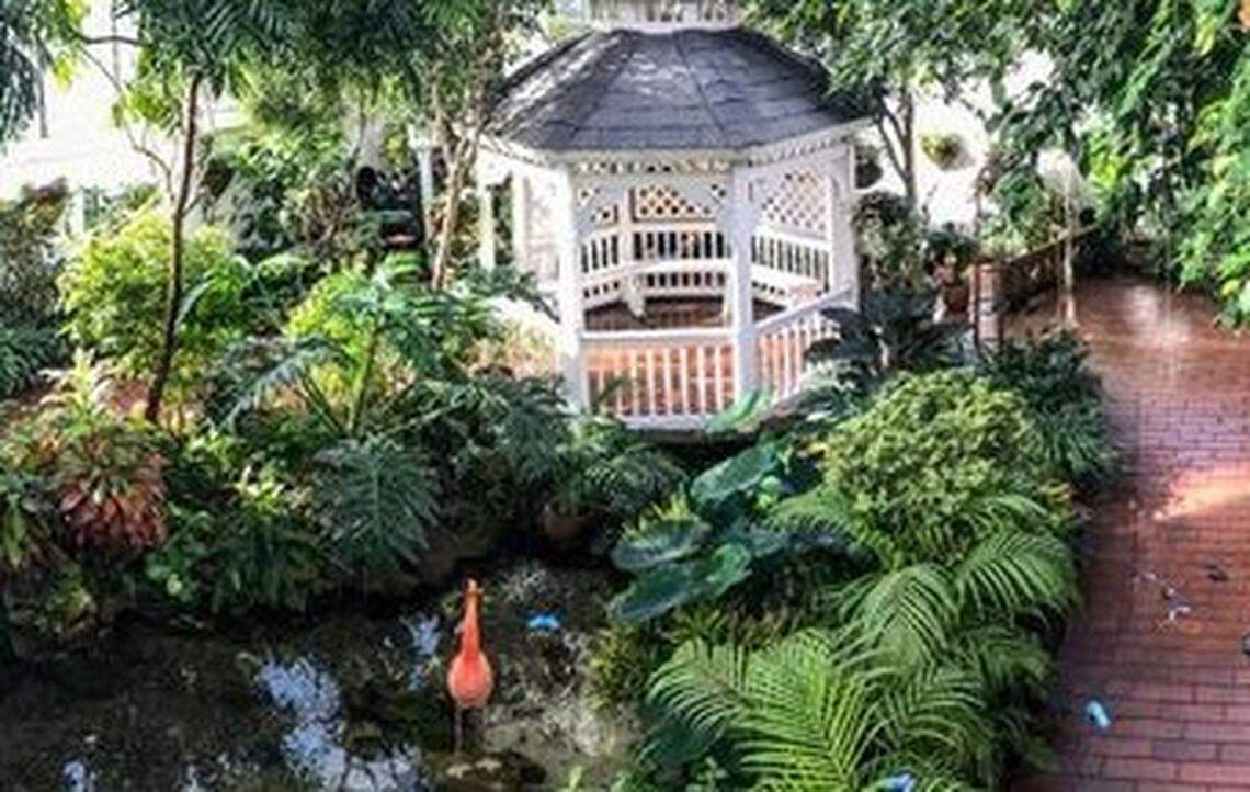 The Key West Butterfly and Nature Conservatory features a glass-enclosed garden that is home to butterflies, birds and two flamingos. 