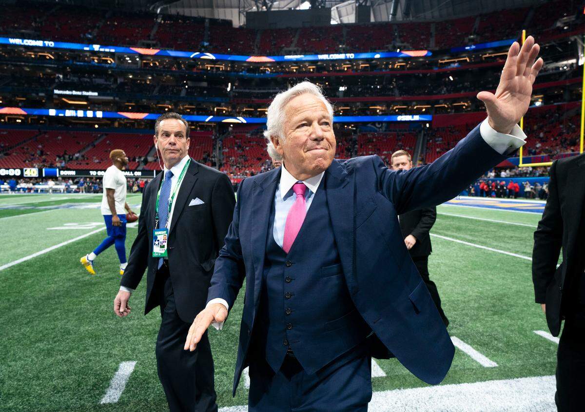 New England Patriots owner Robert Kraft at Super Bowl LIII between the Patriots and the Los Angeles Rams in Atlanta, Feb. 3, 2019. Kraft, 77, was charged with two counts of soliciting sex from a prostitute in early 2019, according to the police in Jupiter, Fla. He was said to have patronized a spa called Orchids of Asia in Jupiter. Detectives in Jupiter said they had videos of Kraft and dozens of other customers involved in sex acts at the spa.