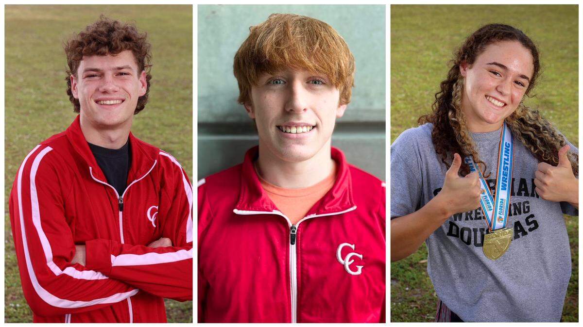 From left, Cardinal Gibbons’ Nicholas Yancey, Cardinal Gibbons’ Michael Mocco and Stoneman Douglas’ Gabriela Caro