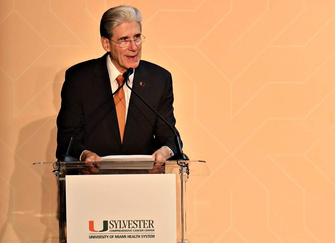 UM president, Julio Frenk, gives his remarks during the Sylvester Comprehensive Cancer Center announcement of the prestigious NCI designation from the National Cancer Institute on Monday, July 29, 2019.