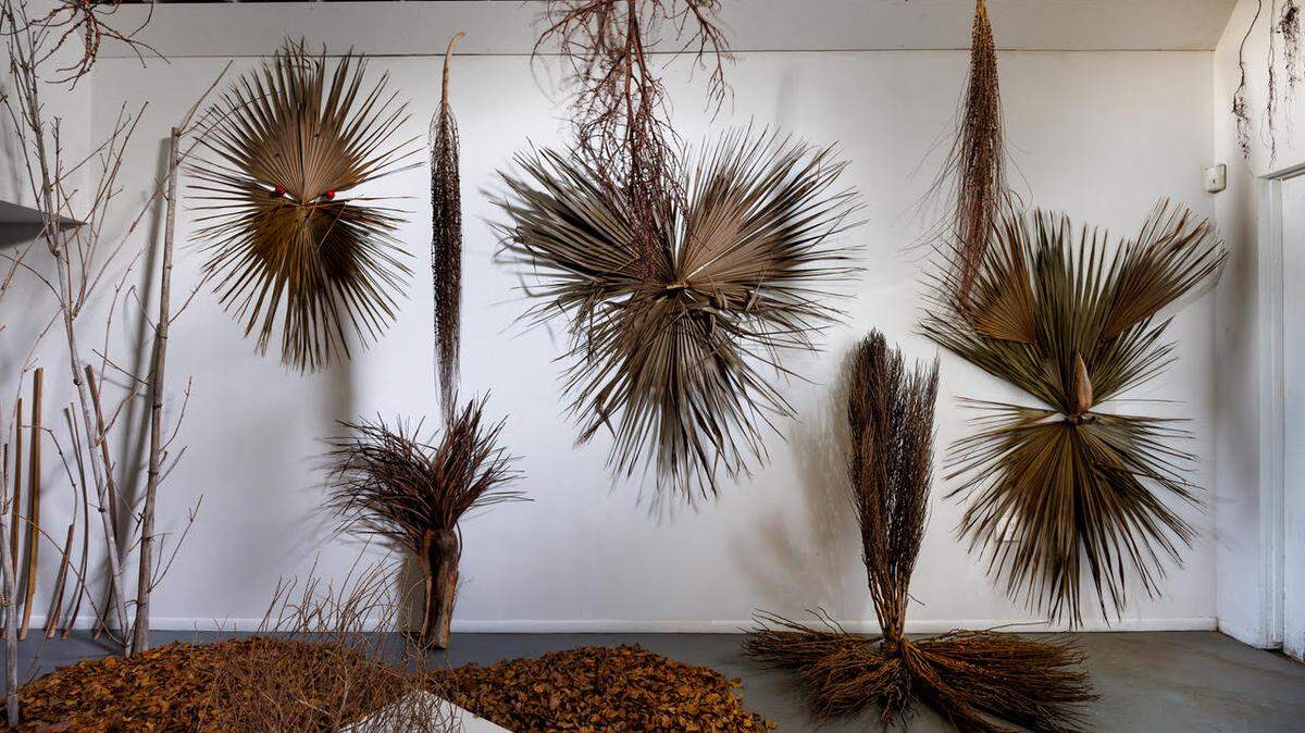 Carol Jazzar created a magical space with an art installation in her home’s garage. The materials are dead plants from her garden.