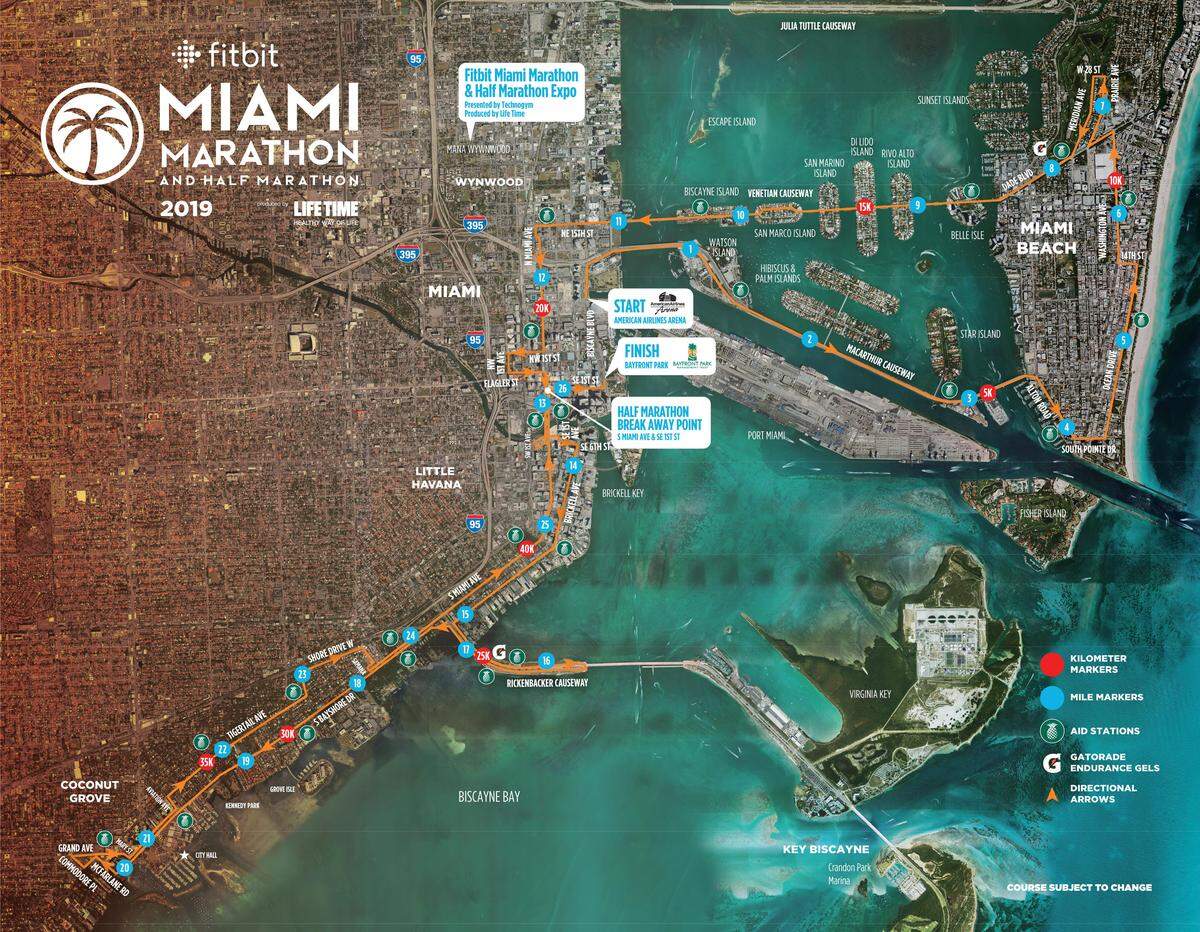 2019 Miami Marathon course map