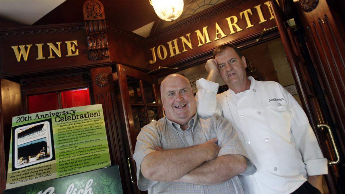 Martin Lynch, left, and John Clarke are the founders of JohnMartin’s Irish Pub in Coral Gables., which had been in business more than 30 years before they decided to close the popular pub in April of 2020.
