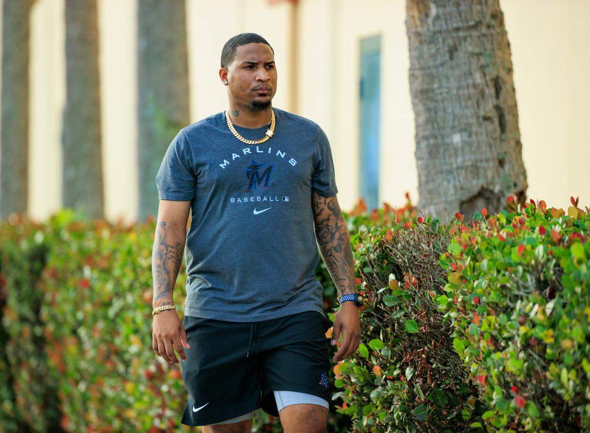 Miami Marlins pitcher Sixto Sanchez walks during their spring training workout at Roger Dean Stadium on Tuesday, March 15, 2022 in Jupiter, FL.