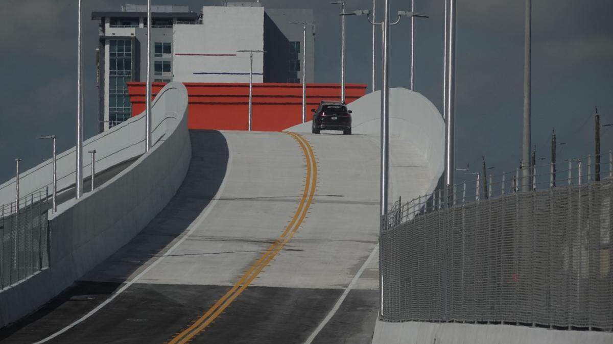 A driver uses the newly opened Convention Center Connector, a new route in Fort Lauderdale, on Monday, Oct. 20, 2025.