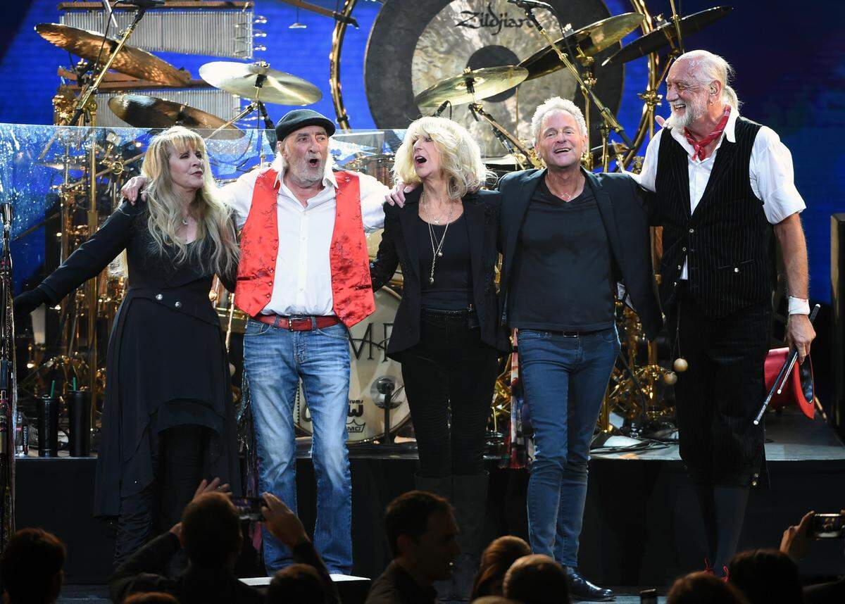 Fleetwood Mac band members, from left, Stevie Nicks, John McVie, Christine McVie, Lindsey Buckingham and Mick Fleetwood appear at the January 2018 MusiCares Person of the Year tribute honoring Fleetwood Mac in New York. This would be Buckingham’s final performance with Fleetwood Mac.