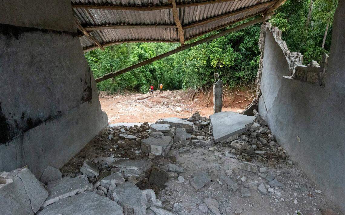 An earthquake-damaged building in the town of Fleurant, Haiti, on August 17, 2021.