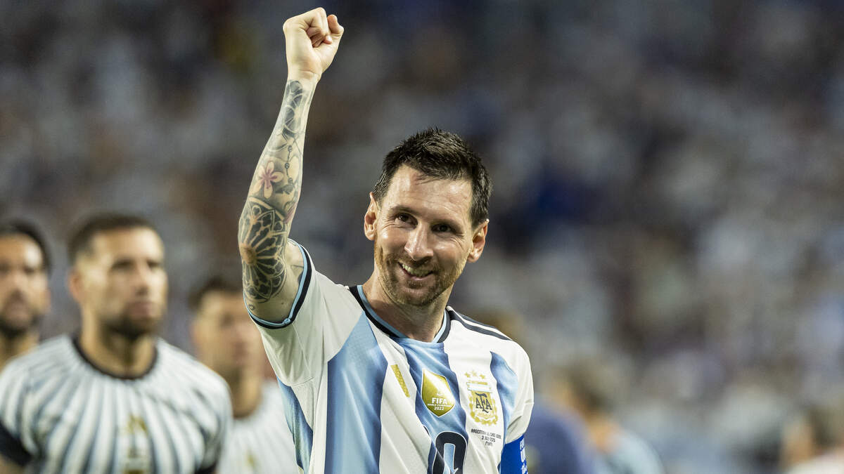 Argentina forward Lionel Messi (10) reacts after defeating Cape Verde in their FIFA World Cup 2026 Round of 32 soccer match at Hard Rock Stadium (Miami Stadium) on Friday, July 3, 2026, in Miami Gardens, Fla.