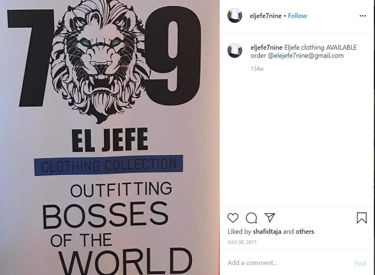 A photo appearing on the Instagram page belonging to the clothing line El Jefe 7NINE, run by North Miami parks director Derrick Corker.