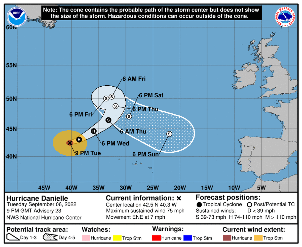 A weakening Hurricane Danielle is expected to become a post-tropical system later this week, according to the National Hurricane Center.