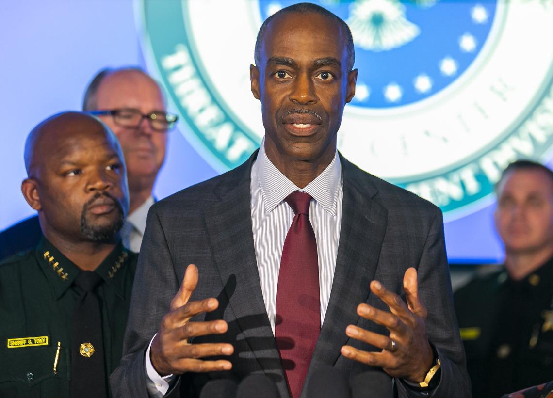 Broward School Superintendent Robert Runcie speaks during a press conference at the Broward Sheriff’s Office Real Time Crime Center in Fort Lauderdale, Florida, on Tuesday, August 13, 2019. Officials said the newly expanded center will provide real-time monitoring and analysis of important investigative information during a critical incident.
