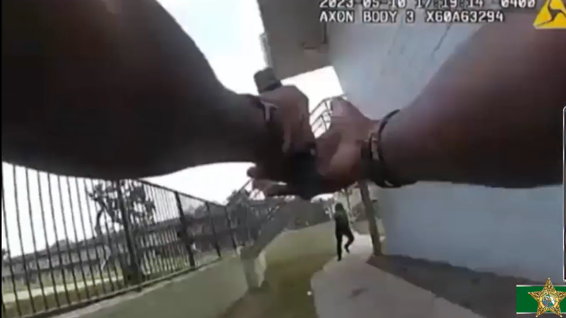 Video shows the officer was chasing the 13-year-old suspect around a corner when the two exchanged gunfire, the Polk County Sheriff's Office says.