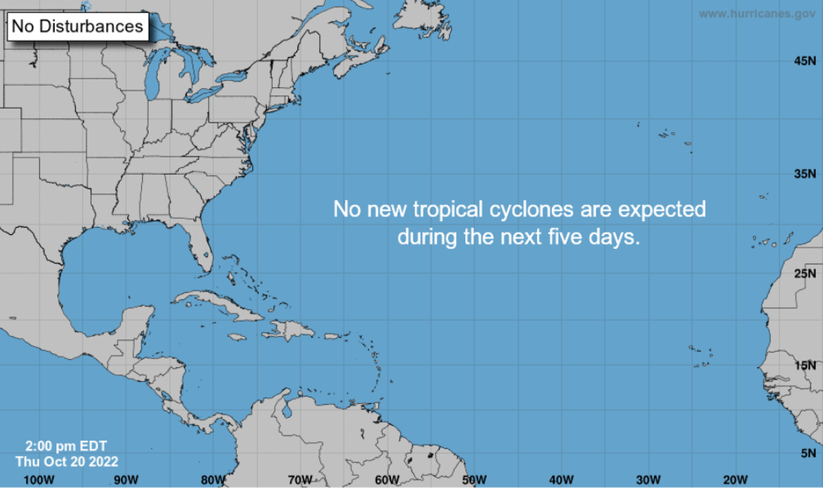 All is quiet in the tropics this week, with the National Hurricane Center’s map clear of potential systems in the Atlantic.