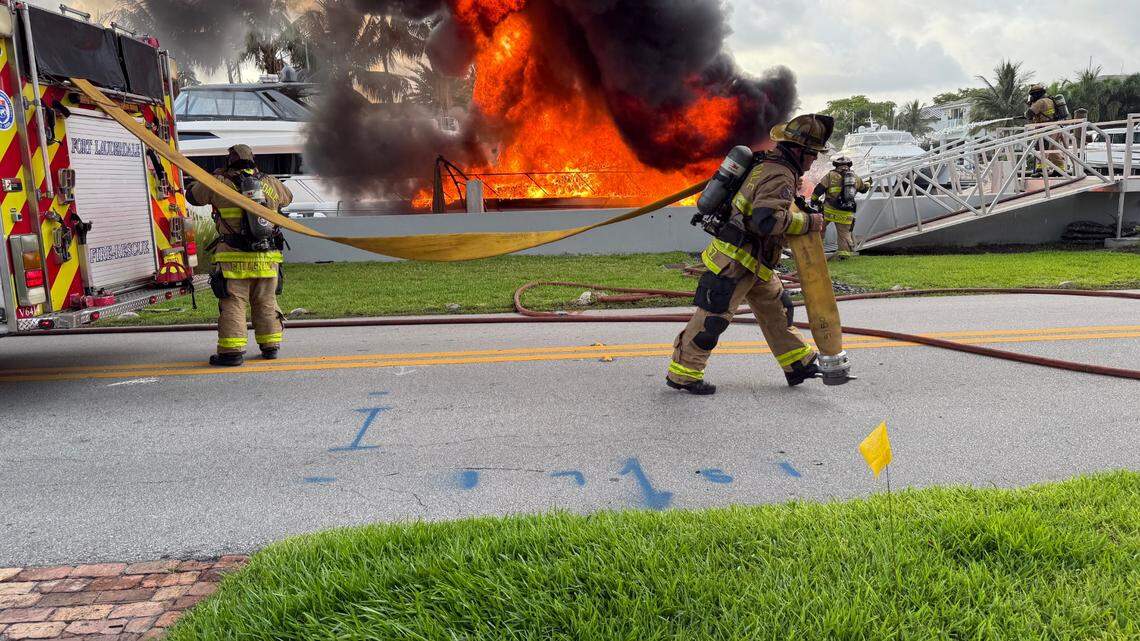 A 47-foot yacht was destroyed by fire near the Lauderdale Yacht Club in Fort Lauderdale.