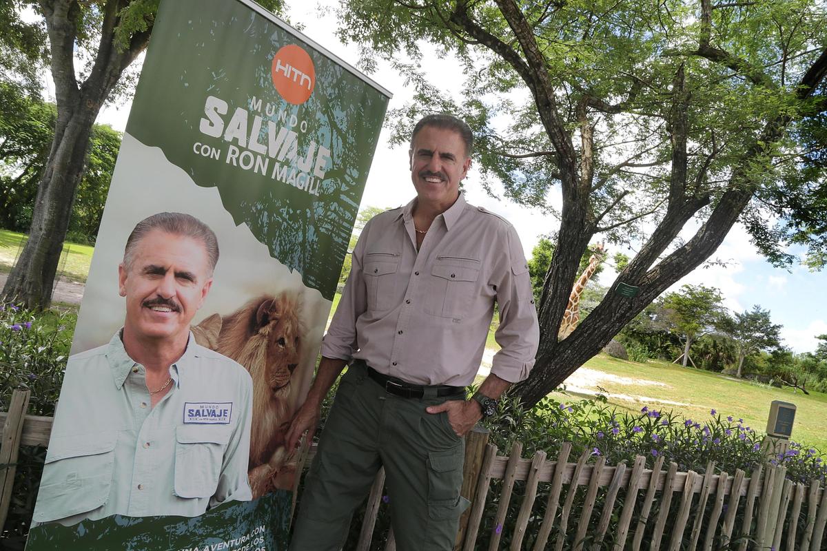 Ron Magill, wildlife expert and photographer and communications director of Zoo Miami will host a show on a Spanish cable network  HITN, called Mundo Salvaje-Wild Kingdom. He’s pictured with a promo for the the show Thursday, September 27, 2018.