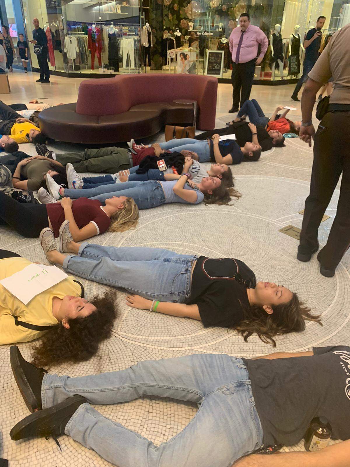 Protesters advocating for government action on climate change dropped a banner and staged a “die in” at the Dadeland Mall Friday morning. A protester with Extinction Rebellion was arrested.