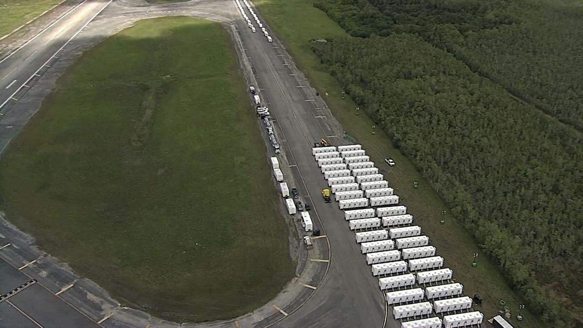 Frame grab from video of the construction of ‘Alligator Alcatraz’ at Dade Collier Training and Transition Airport off Tamiami Trail . MUST CREDIT: Courtesy NBC 6 / TELEMUNDO 51