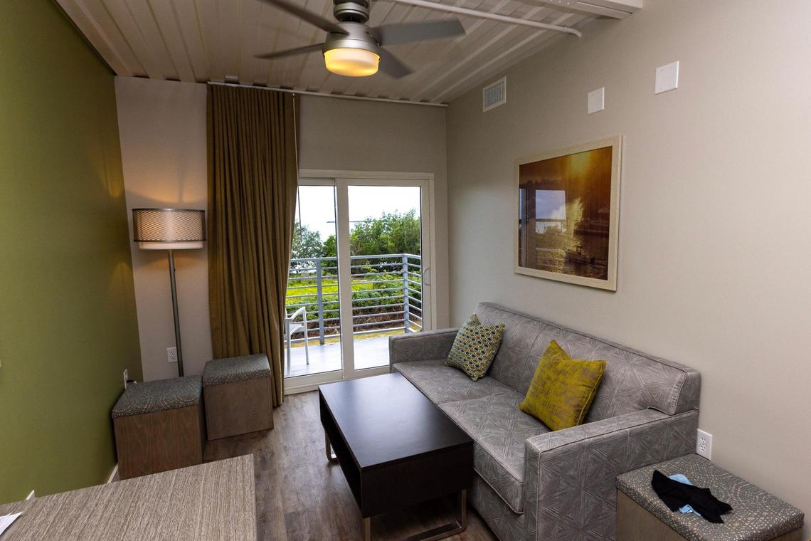 The living room inside a room at the Flamingo Lodge inside Everglades National Park in Homestead, Florida, on Friday, October 20, 2023.