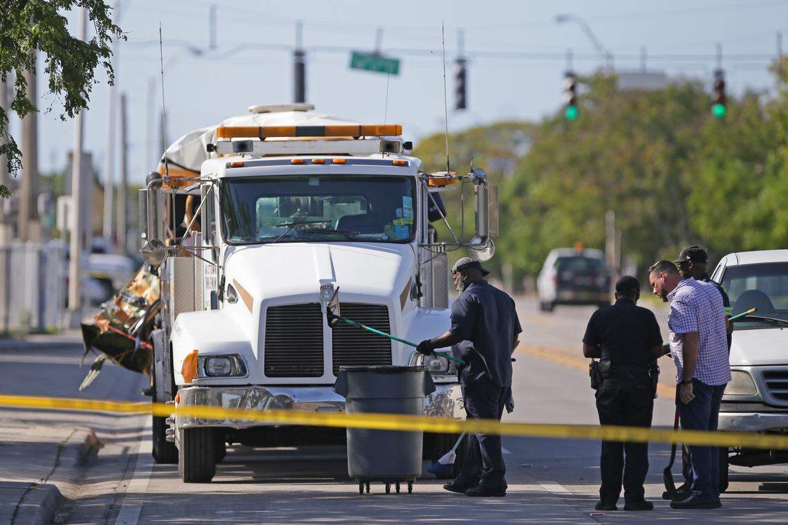 Miami Police Department at the scene after a school bus and a garbage truck collided at Northwest 12th Avenue and 71st Street on Thursday, September 19, 2019, in Miami.