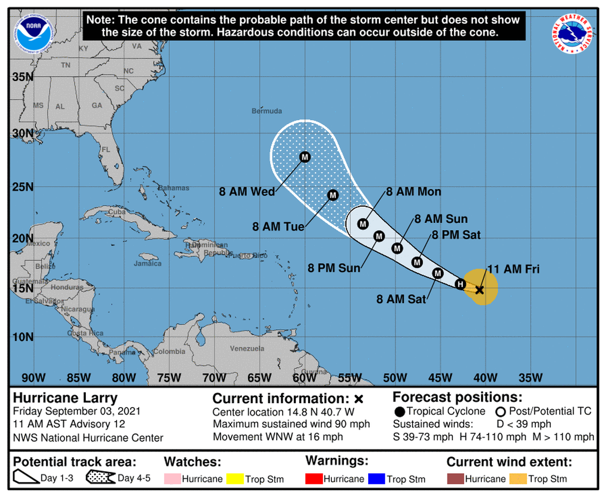 Hurricane Larry, a Category 1 storm, is poised to intensify quickly as it heads toward Bermuda.