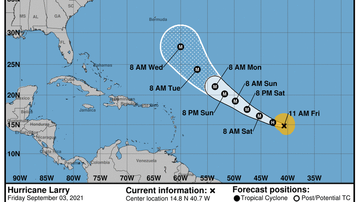 Hurricane Larry, a Category 1 storm, is poised to intensify quickly as it heads toward Bermuda.