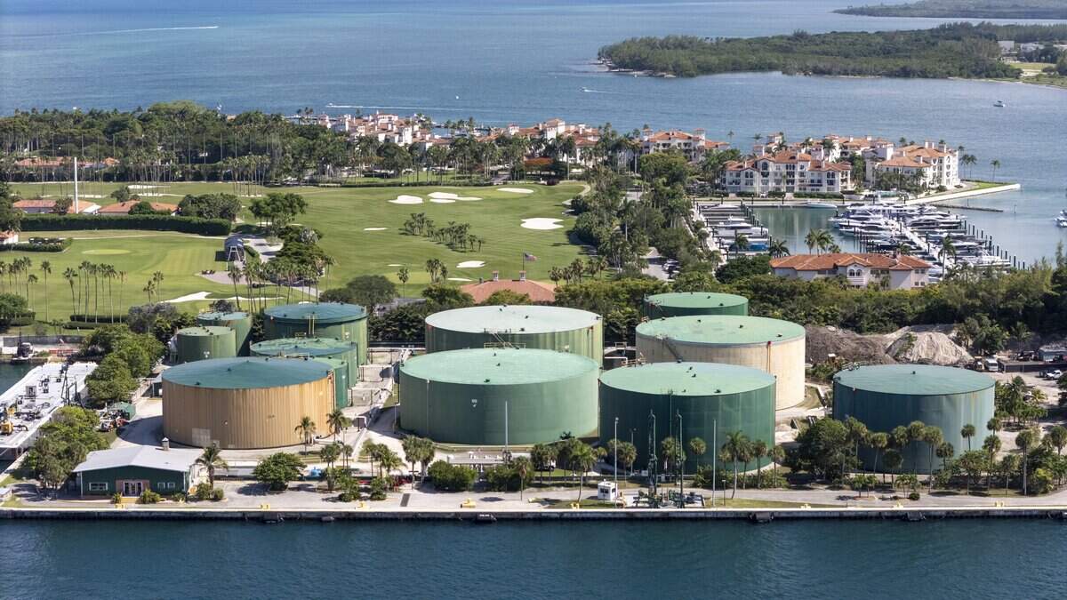 The Fisher Island ship fueling depot in Miami Beach, Florida, on June 11, 2026.