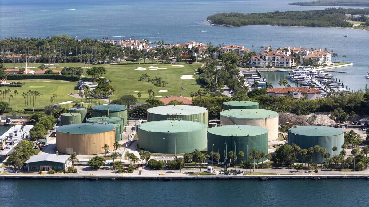 The Fisher Island ship fueling depot in Miami Beach, Florida, on June 11, 2026.