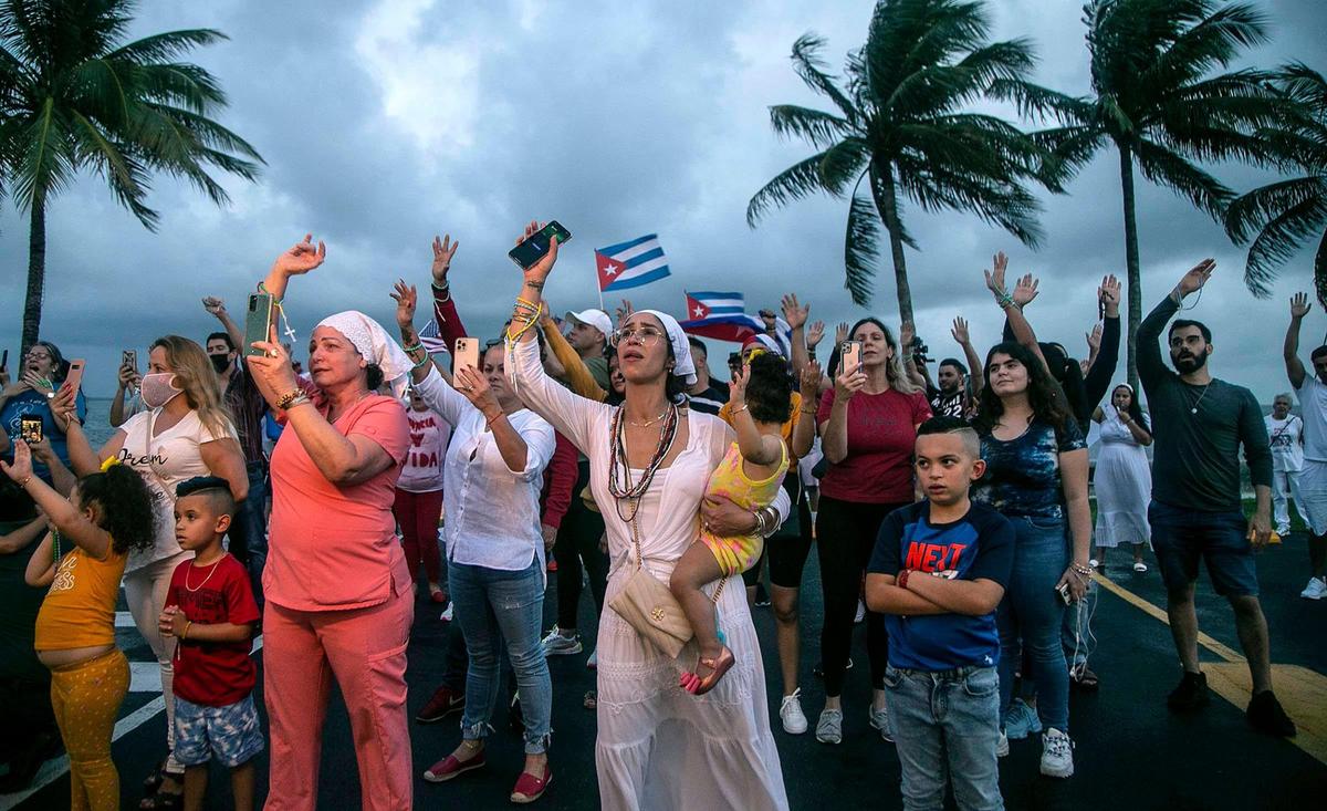 Parishioners attended to a Vigilia de OraciÛn por la Libertad de Cuba- Prayer Vigil for the Freedom of Cuba, at la Ermita de la Caridad- Shrine Our Lady of Charity Catholic Church, in support of protesters in Cuba as thousands of Cubans took to the streets in the island claiming for freedom and the end of the regime as the conditions are worsening due to the Covid-19 on Wednesday 14, 2021.