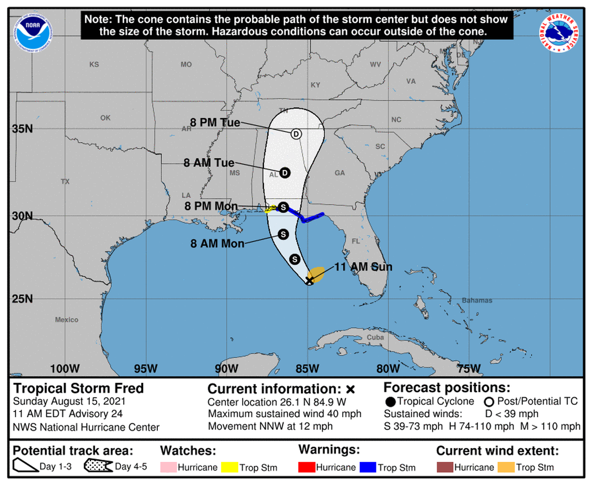 Tropical Storm Fred, 11 a.m. Sunday