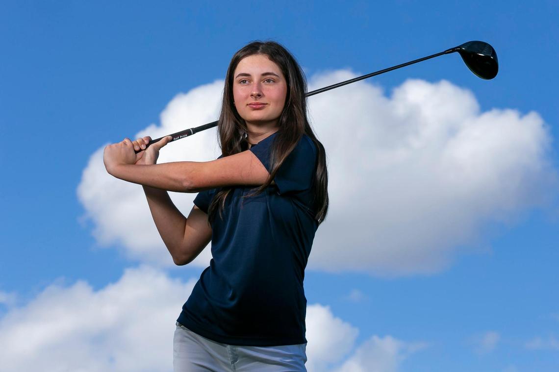 Dade Golf Player of the Year Remi Bacardi, from Palmer Trinity School, is photographed at A.D. Barnes Park in Miami, Florida on Thursday, January 13, 2022.