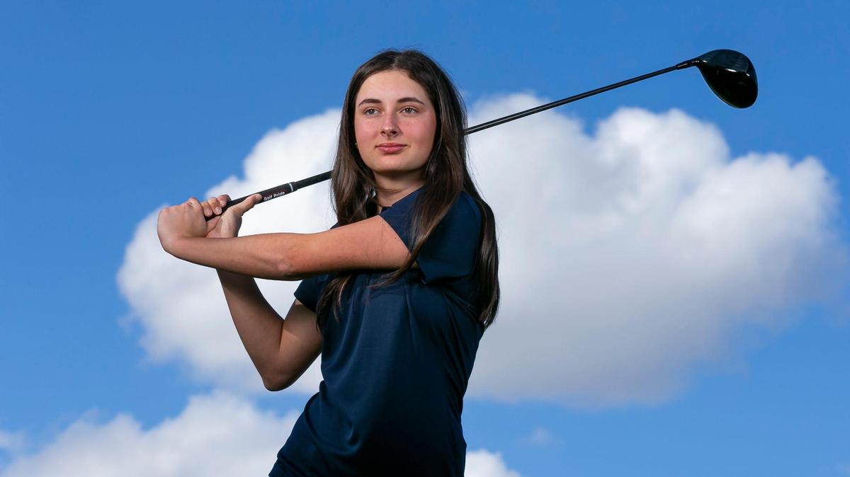 Dade Golf Player of the Year Remi Bacardi, from Palmer Trinity School, is photographed at A.D. Barnes Park in Miami, Florida on Thursday, January 13, 2022.