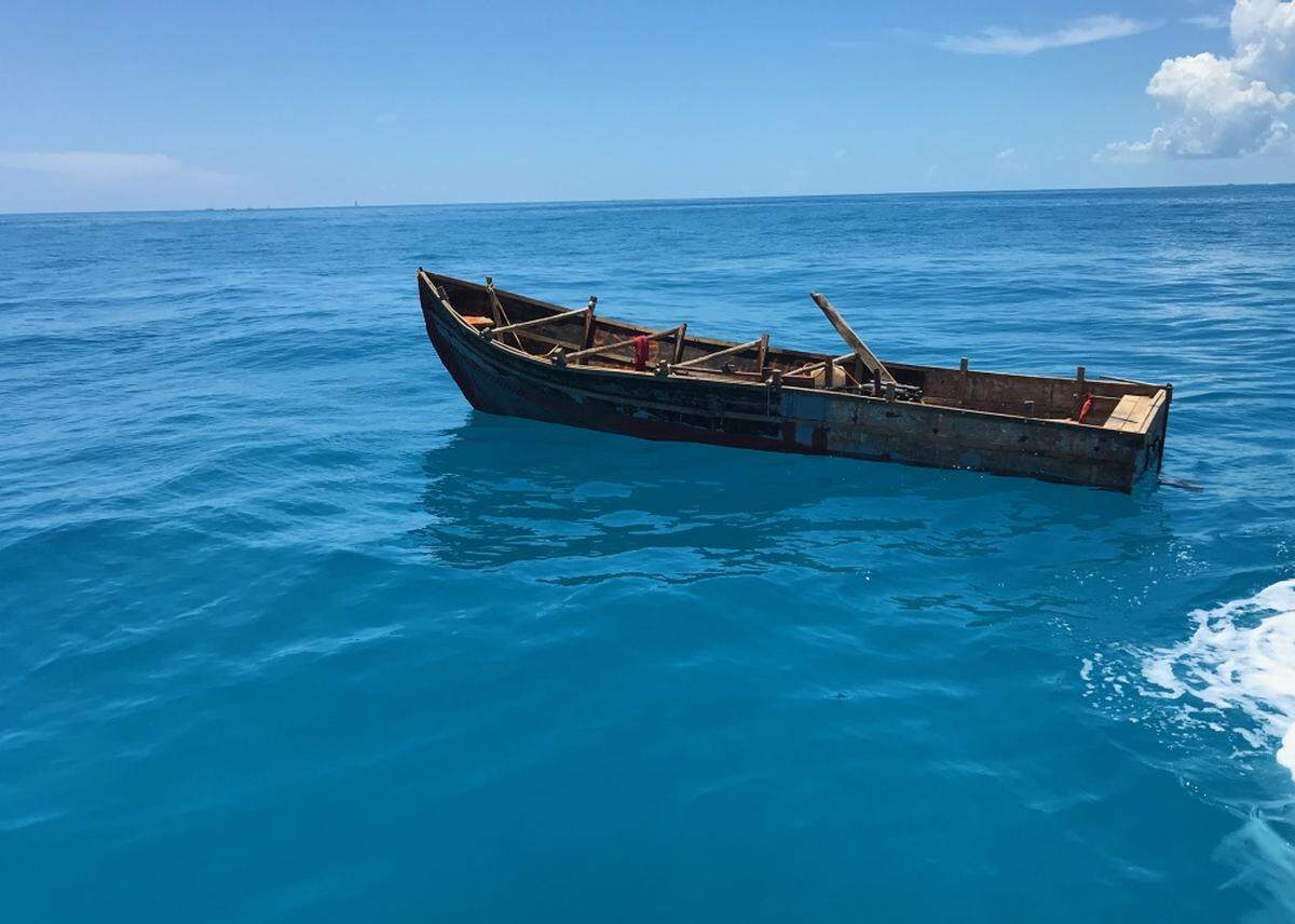 The U.S. Coast Guard caught 27 Cuban migrants trying to land ashore in this 18-foot boat on July 27, 2019.
