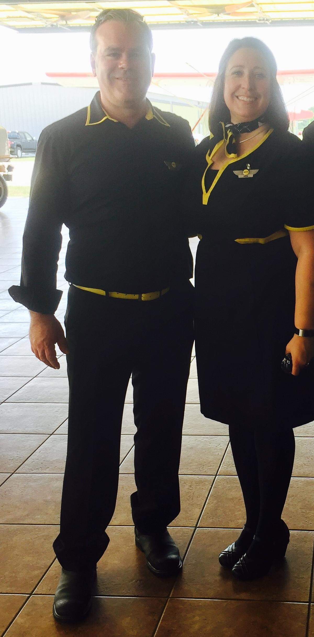 Spirit flight attendant Liza Sanchez and her husband, Patrick Miller, who is also a Spirit flight attendant.
